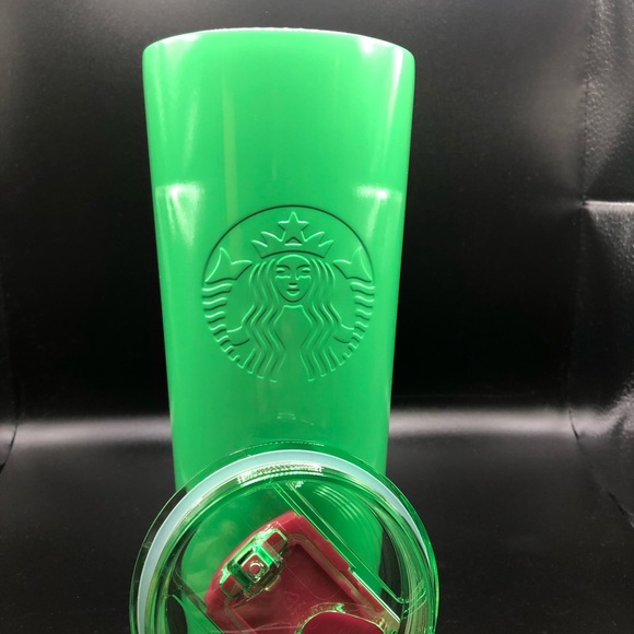 NWT Starbucks Spring 2023 Green Stainless Steel Insulated 16oz Tumbler Pink Lid - Picture 5 of 6